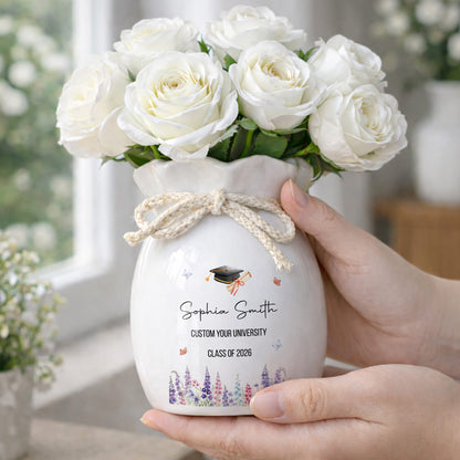 Congratulations On Your Graduation Cap And Birth Month Flowers - Personalized Ribbon Tie Flower Vase - GRAD487_RICVA