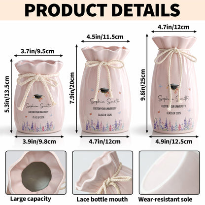Congratulations On Your Graduation Cap And Birth Month Flowers - Personalized Ribbon Tie Flower Vase - GRAD487_RICVA