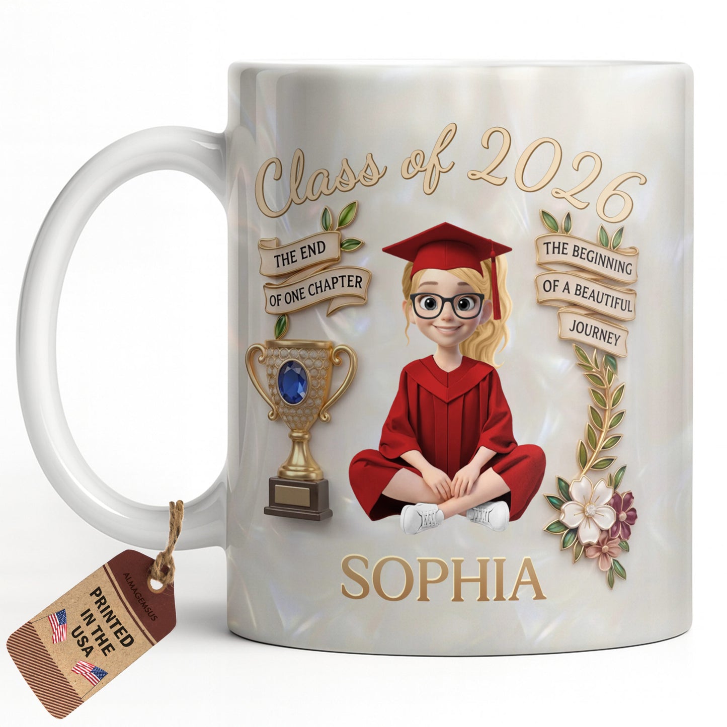 Class Of The End Of One Chapter Graduate Girl And Trophy - Personalized Custom Coffee Mug - GRAD488_MG