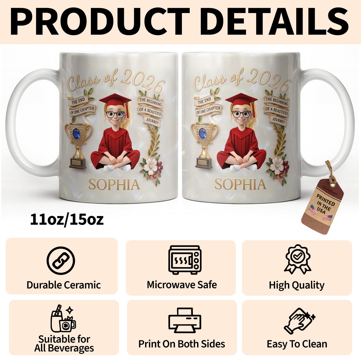 Class Of The End Of One Chapter Graduate Girl And Trophy - Personalized Custom Coffee Mug - GRAD488_MG