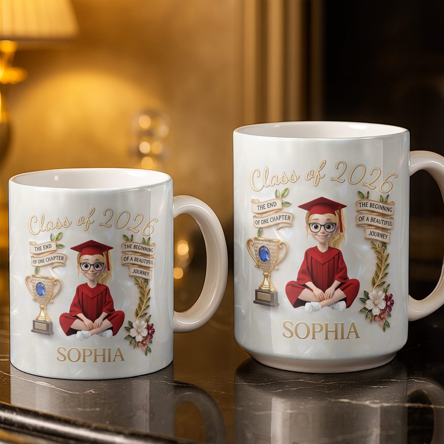 Class Of The End Of One Chapter Graduate Girl And Trophy - Personalized Custom Coffee Mug - GRAD488_MG