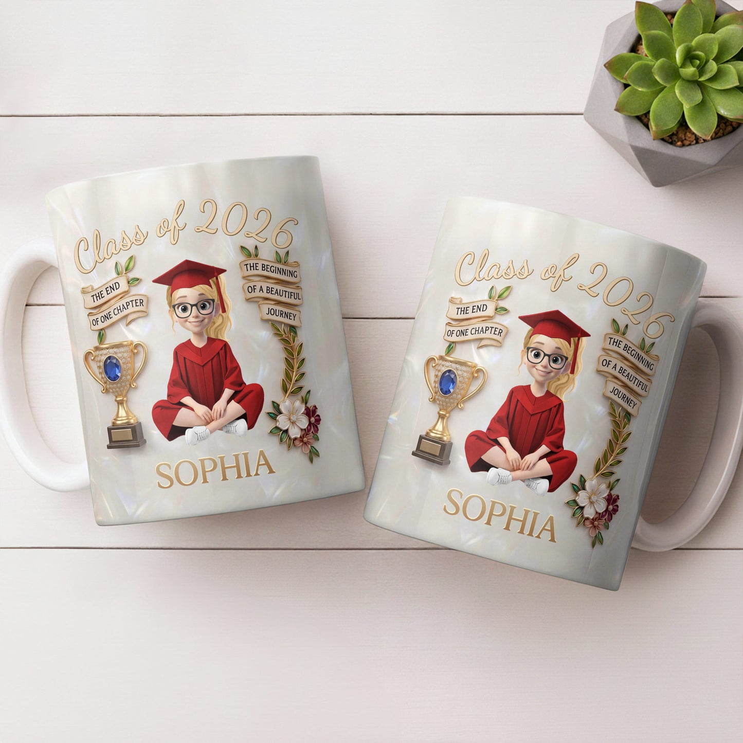 Class Of The End Of One Chapter Graduate Girl And Trophy - Personalized Custom Coffee Mug - GRAD488_MG