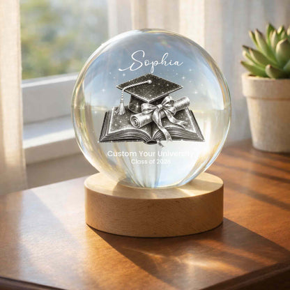 Class Of Graduate University Student Graduation Cap Diploma Book - Custom Crystal Globe Lamp - GRAD492_GLAMP
