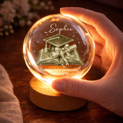 Class Of Graduate University Student Graduation Cap Diploma Book - Custom Crystal Globe Lamp - GRAD492_GLAMP