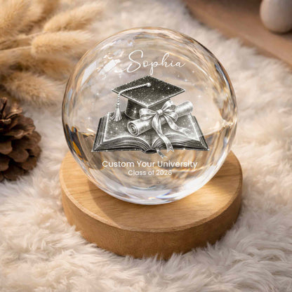Class Of Graduate University Student Graduation Cap Diploma Book - Custom Crystal Globe Lamp - GRAD492_GLAMP