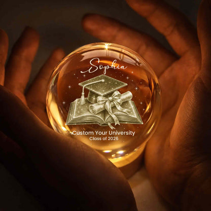 Class Of Graduate University Student Graduation Cap Diploma Book - Custom Crystal Globe Lamp - GRAD492_GLAMP