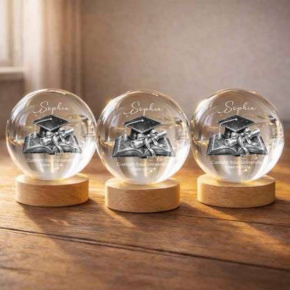 Class Of Graduate University Student Graduation Cap Diploma Book - Custom Crystal Globe Lamp - GRAD492_GLAMP