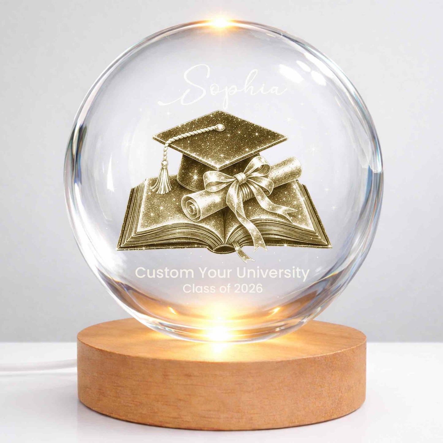 Class Of Graduate University Student Graduation Cap Diploma Book - Custom Crystal Globe Lamp - GRAD492_GLAMP