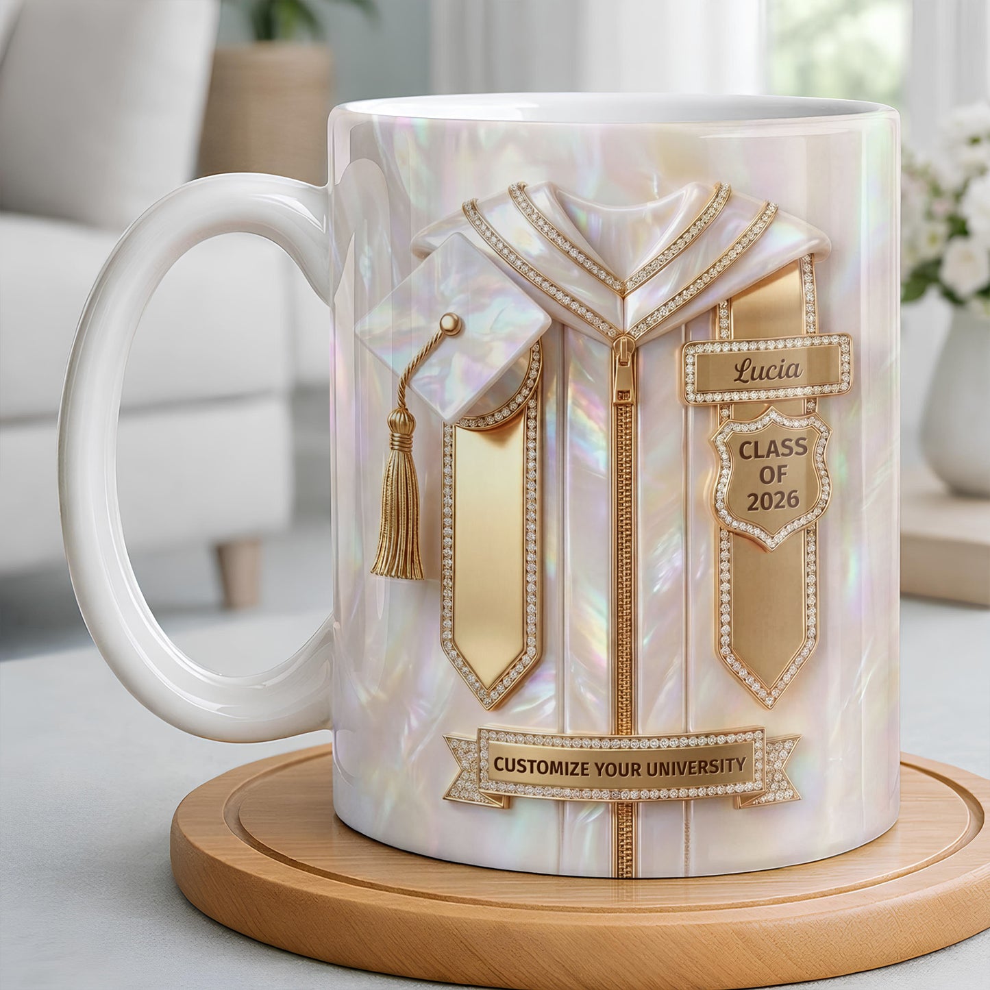 Class Of Graduate With Gown And Cap Mother Of Pearl Style - Personalized Custom Coffee Mug - GRAD500_MG