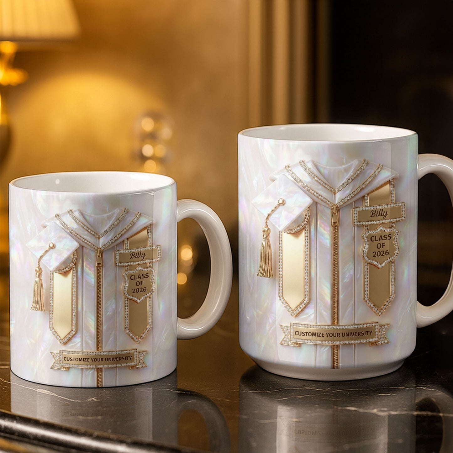 Class Of Graduate With Gown And Cap Mother Of Pearl Style - Personalized Custom Coffee Mug - GRAD500_MG