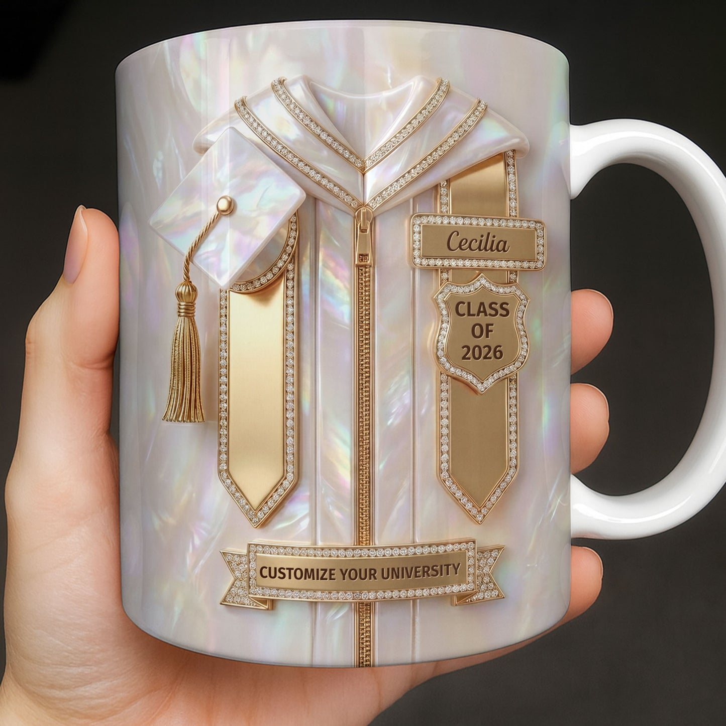 Class Of Graduate With Gown And Cap Mother Of Pearl Style - Personalized Custom Coffee Mug - GRAD500_MG