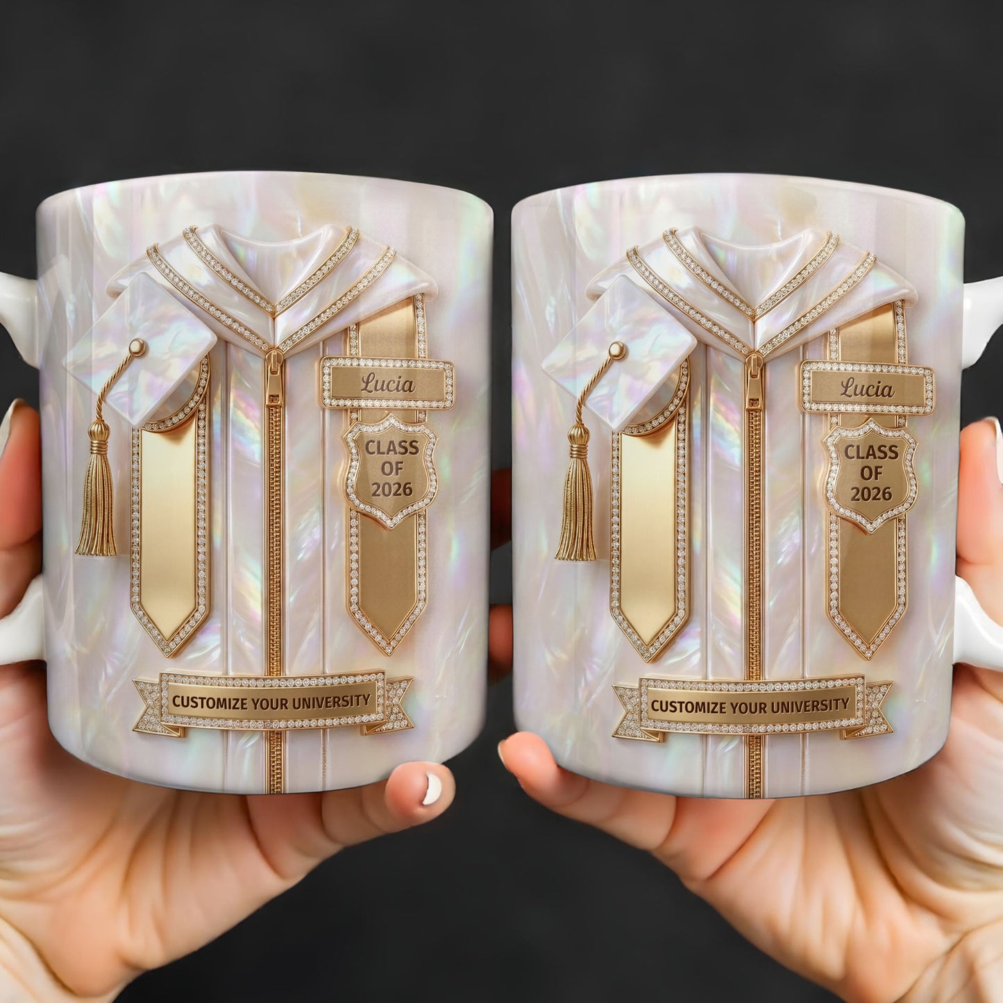 Class Of Graduate With Gown And Cap Mother Of Pearl Style - Personalized Custom Coffee Mug - GRAD500_MG