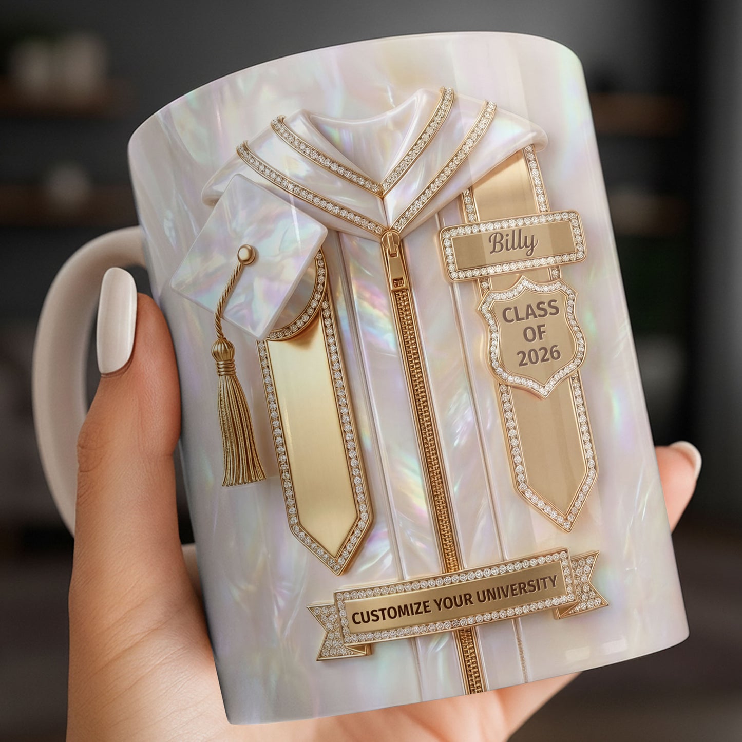 Class Of Graduate With Gown And Cap Mother Of Pearl Style - Personalized Custom Coffee Mug - GRAD500_MG