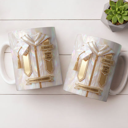 Class Of Graduate With Gown And Cap Mother Of Pearl Style - Personalized Custom Coffee Mug - GRAD500_MG