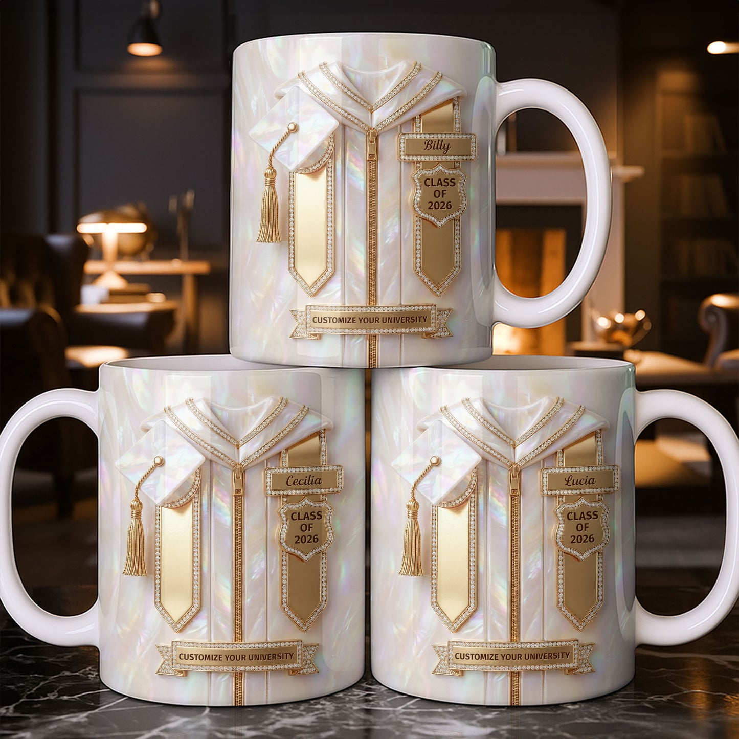 Class Of Graduate With Gown And Cap Mother Of Pearl Style - Personalized Custom Coffee Mug - GRAD500_MG