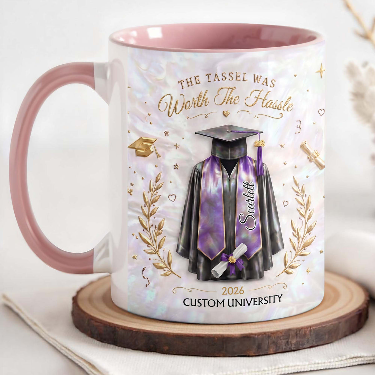 The Tassel Was Worth The Hassle Graduation Cap And Gown - Personalized Custom Accent Mug - GRAD510_AMUG