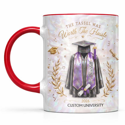 The Tassel Was Worth The Hassle Graduation Cap And Gown - Personalized Custom Accent Mug - GRAD510_AMUG
