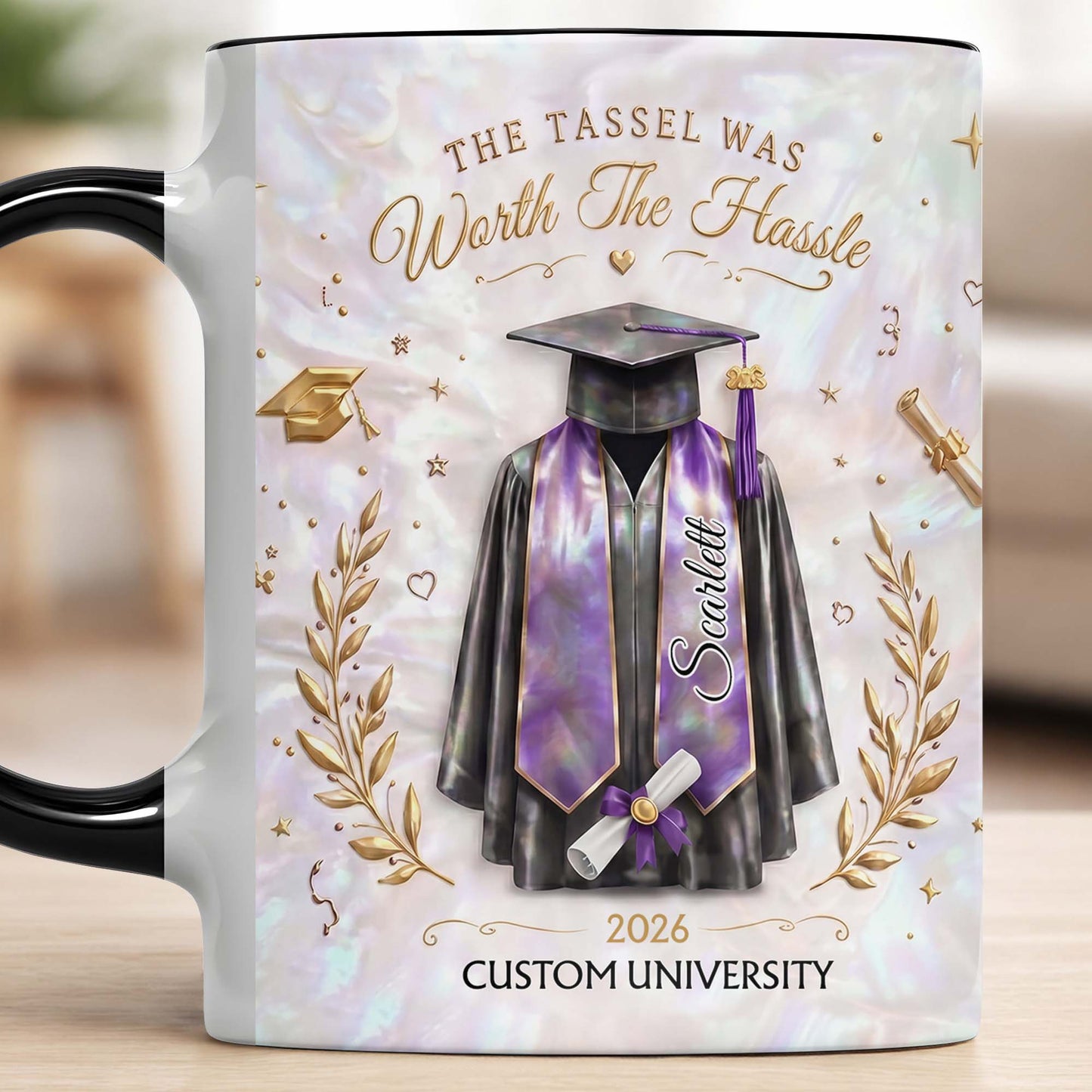 The Tassel Was Worth The Hassle Graduation Cap And Gown - Personalized Custom Accent Mug - GRAD510_AMUG