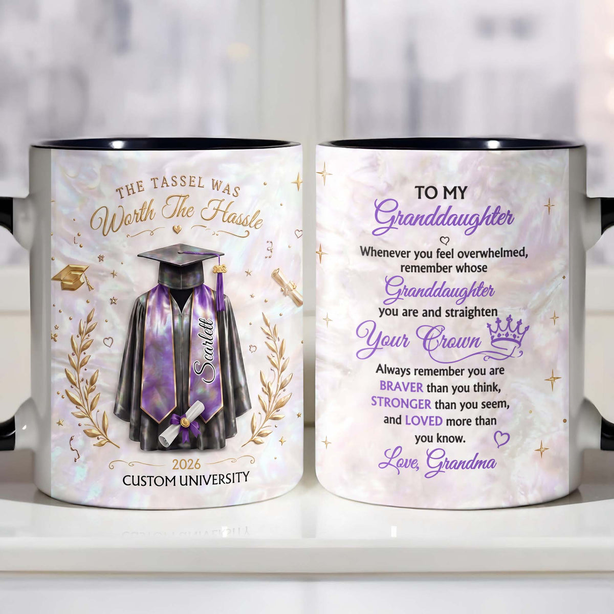 The Tassel Was Worth The Hassle Graduation Cap And Gown - Personalized Custom Accent Mug - GRAD510_AMUG