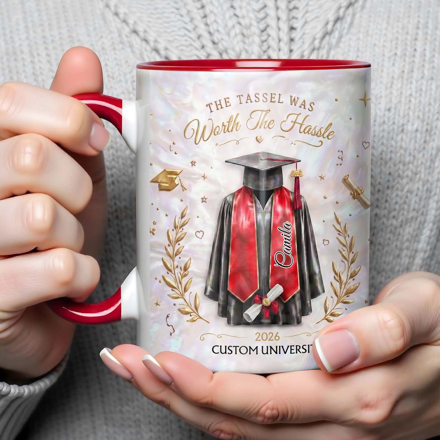 The Tassel Was Worth The Hassle Graduation Cap And Gown - Personalized Custom Accent Mug - GRAD510_AMUG