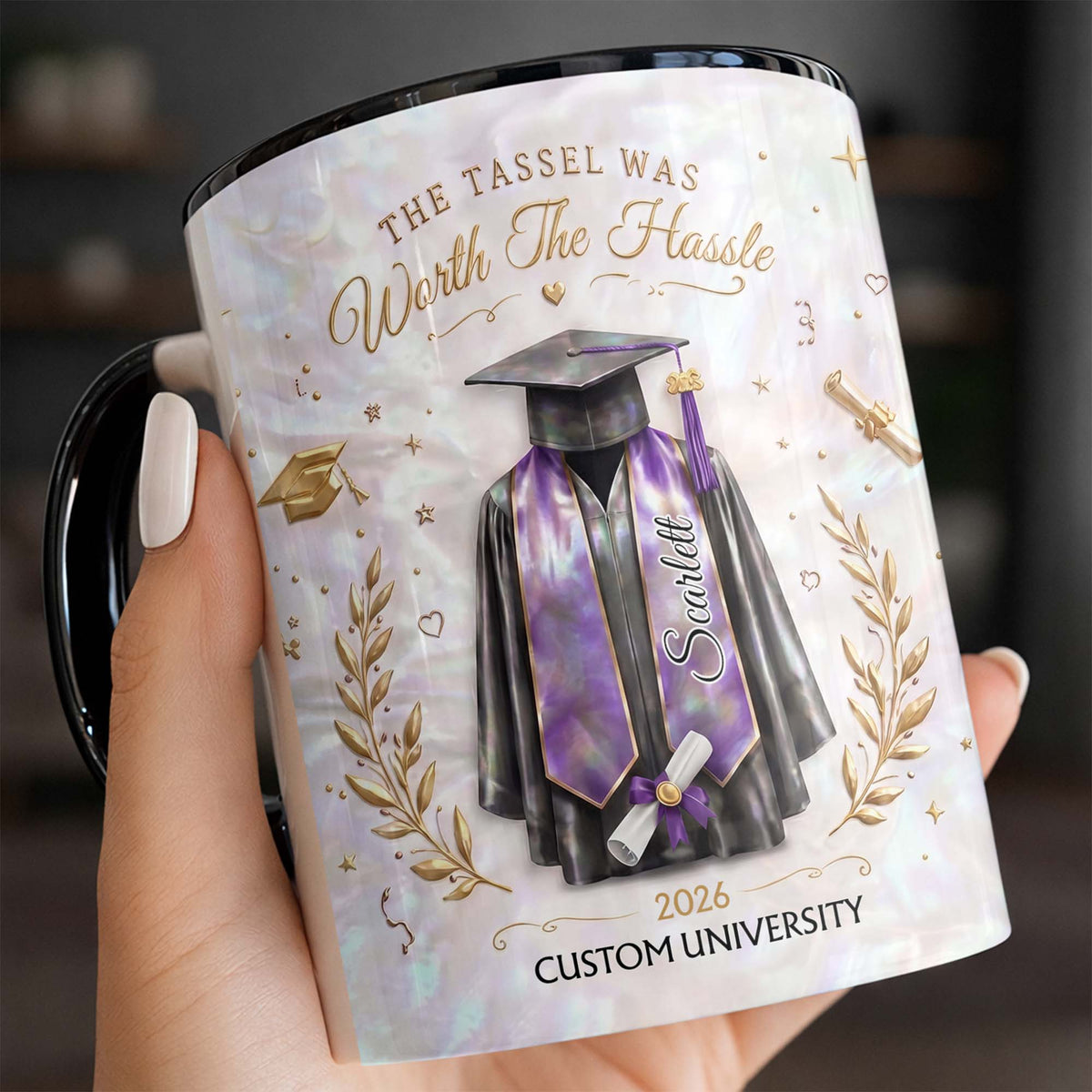 The Tassel Was Worth The Hassle Graduation Cap And Gown - Personalized Custom Accent Mug - GRAD510_AMUG