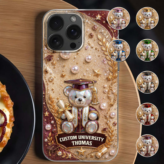 Custom University Graduation Bear Pearls - Personalized Clear Phone Case - GRAD519_PHC