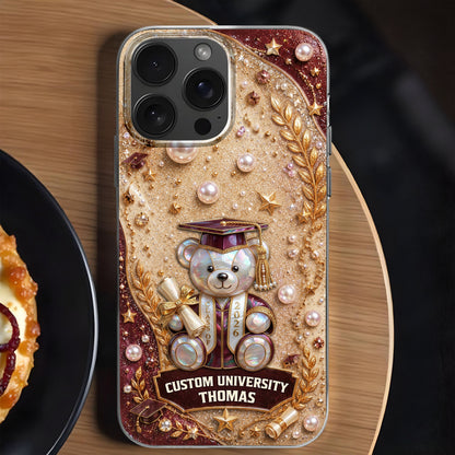 Custom University Graduation Bear Pearls - Personalized Clear Phone Case - GRAD519_PHC