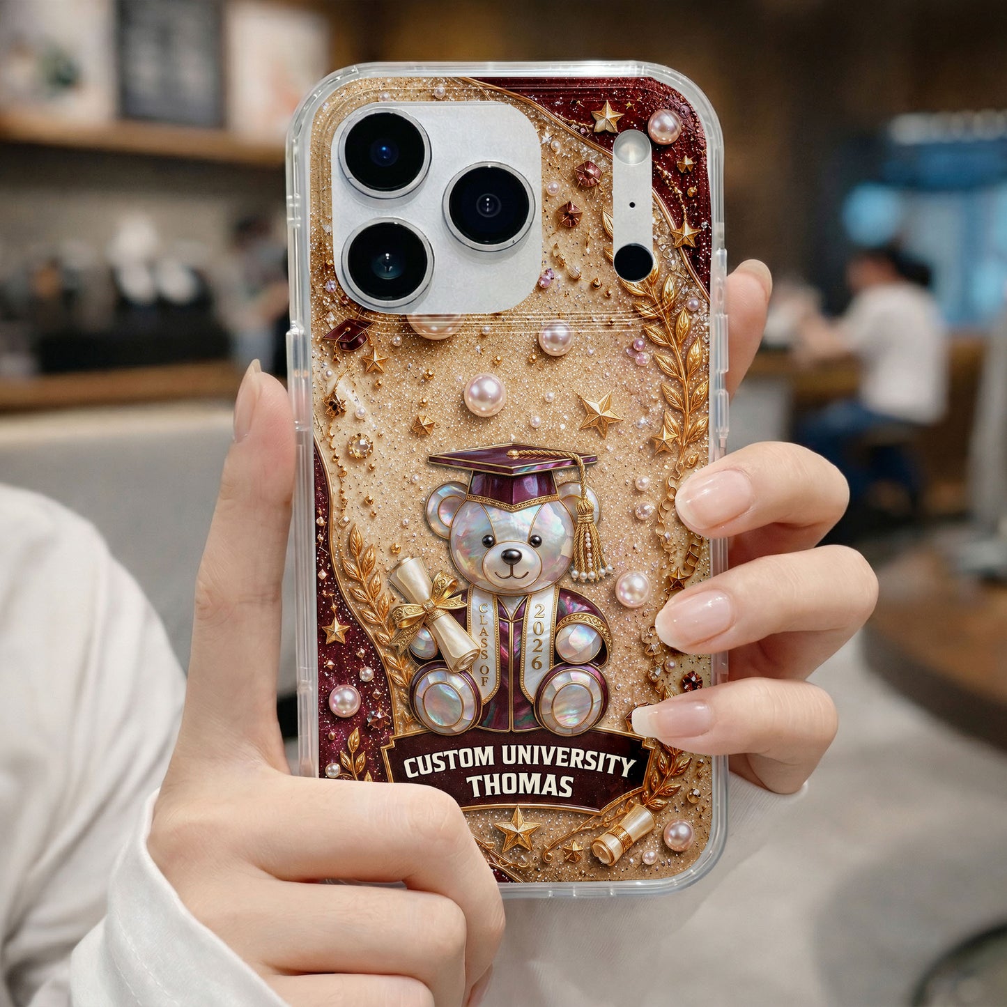 Custom University Graduation Bear Pearls - Personalized Clear Phone Case - GRAD519_PHC