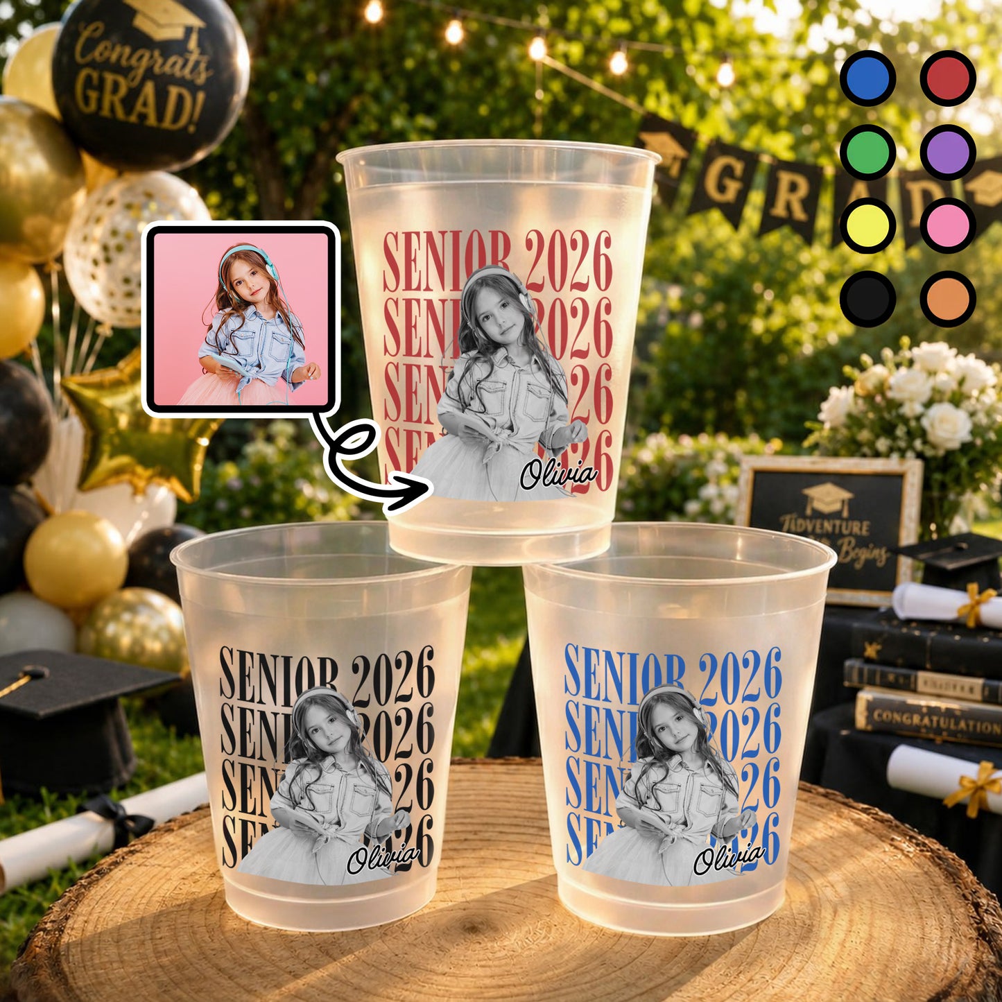 Senior Personalized Custom Photo And Repeat Text Pattern - Personalized Frosted Cups - GRAD526_FCUP