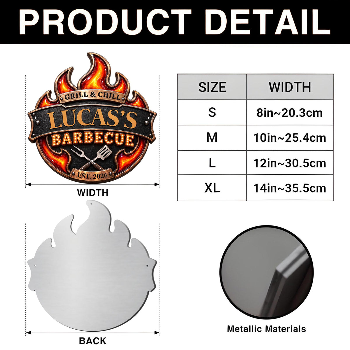 Grill & Chill Barbecue Flame With Spatula And Fork - Personalized Custom Shaped Metal Sign - GRILL019_CUMES