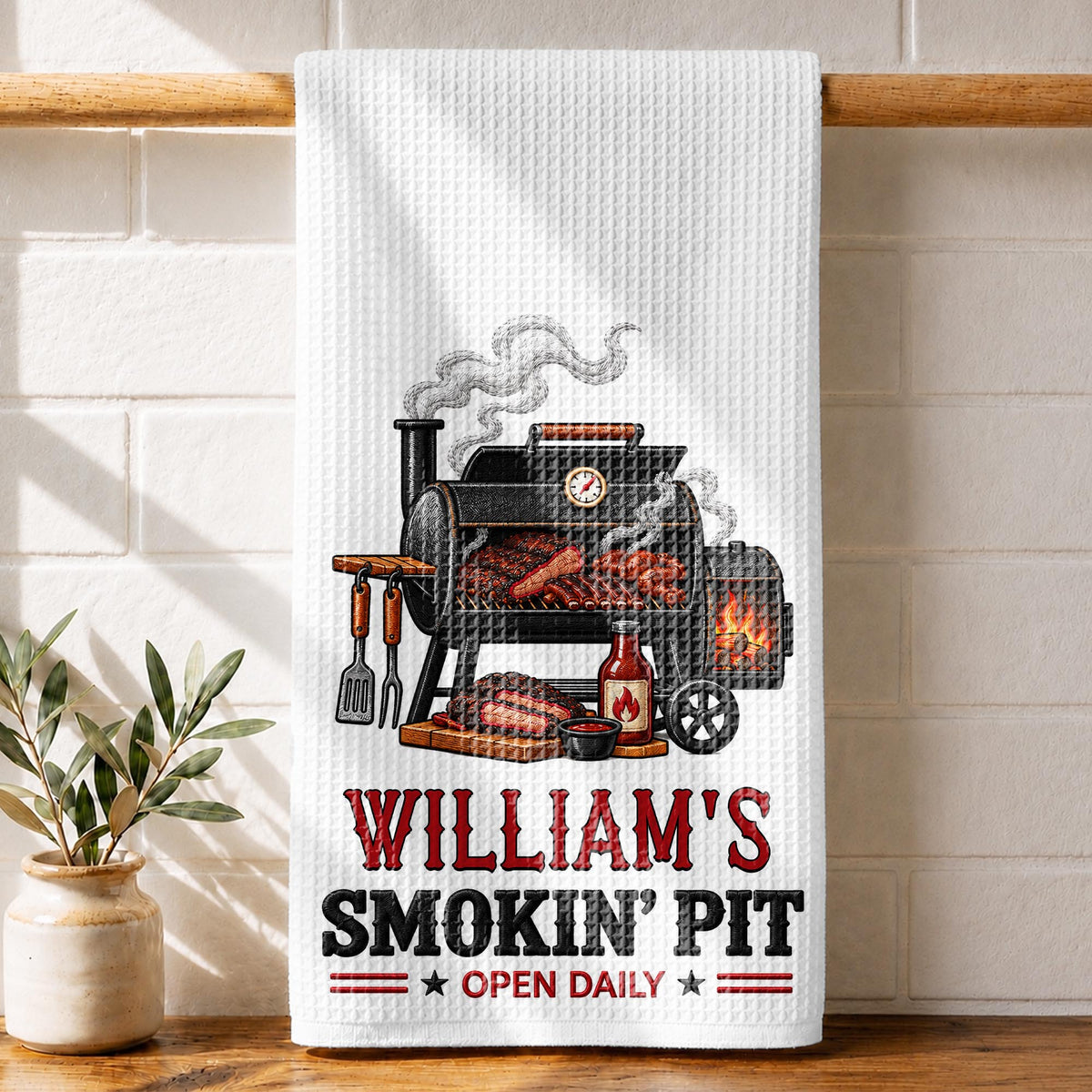 My Smokin' Pit Open Daily Custom Grill Kitchen Towel For BBQ Lovers - Personalized Kitchen Towel - GRILL029_TOWL