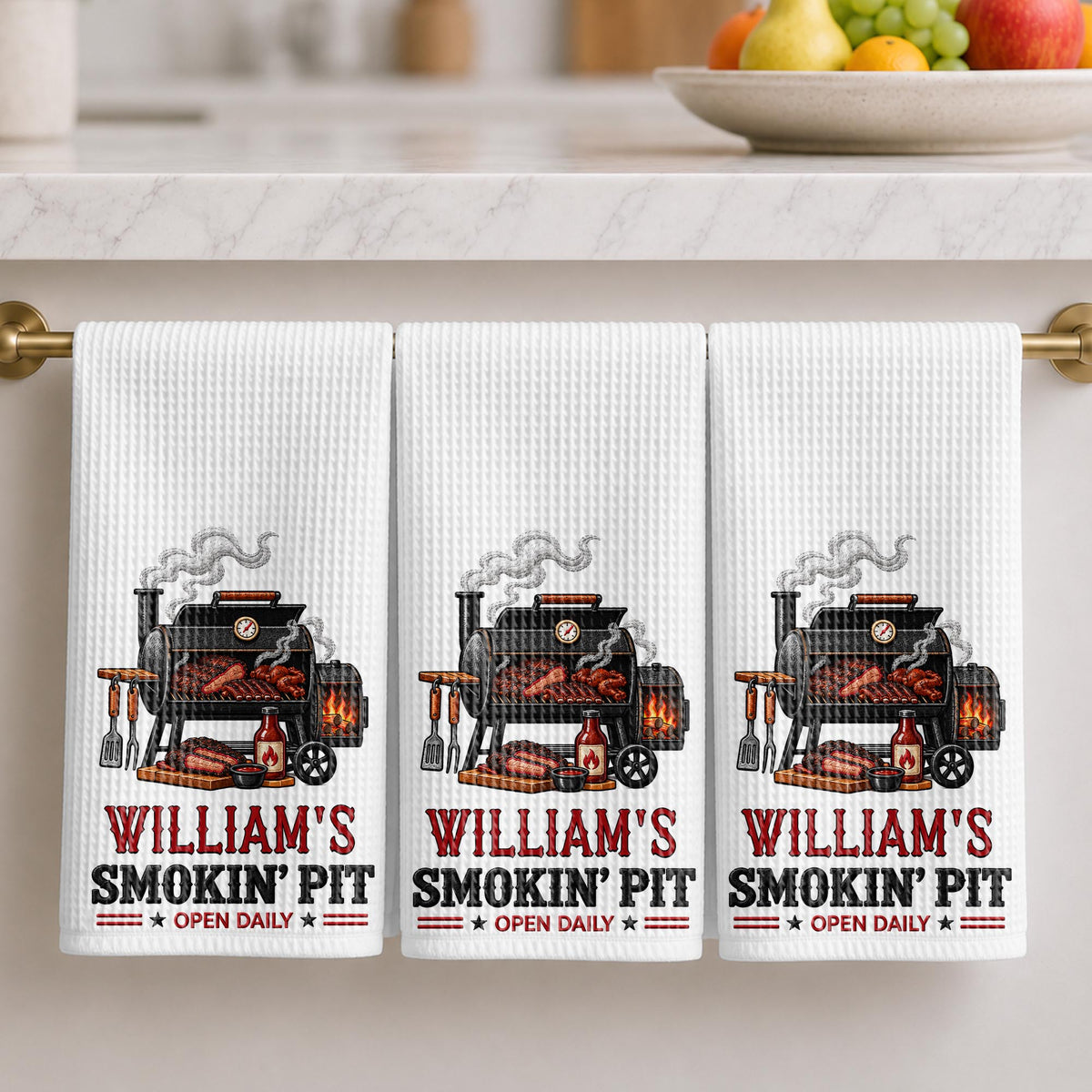 My Smokin' Pit Open Daily Custom Grill Kitchen Towel For BBQ Lovers - Personalized Kitchen Towel - GRILL029_TOWL