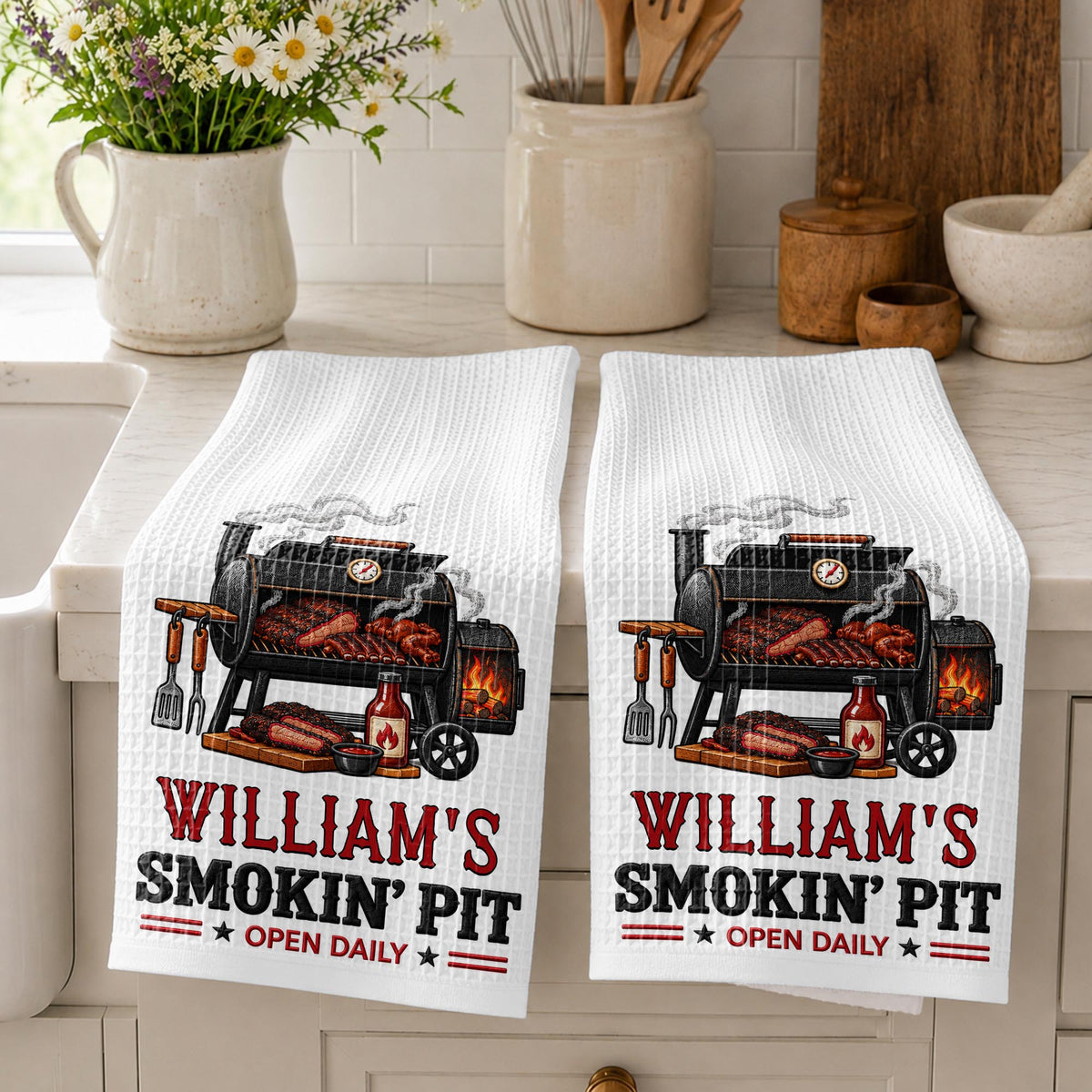 My Smokin' Pit Open Daily Custom Grill Kitchen Towel For BBQ Lovers - Personalized Kitchen Towel - GRILL029_TOWL