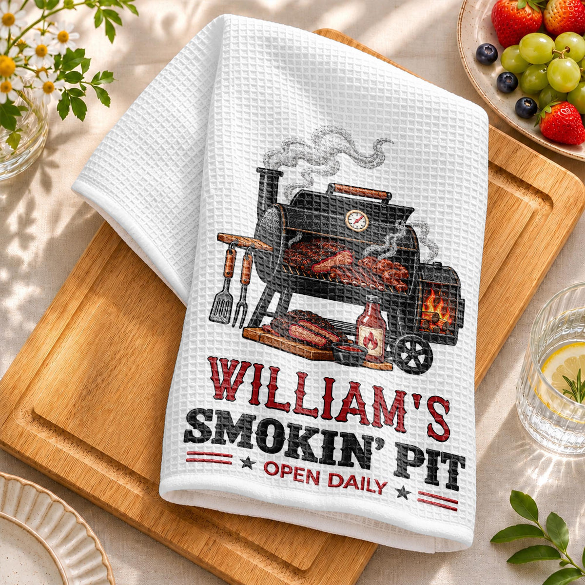 My Smokin' Pit Open Daily Custom Grill Kitchen Towel For BBQ Lovers - Personalized Kitchen Towel - GRILL029_TOWL