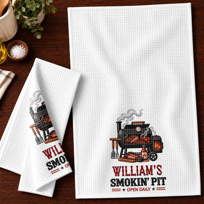 My Smokin' Pit Open Daily Custom Grill Kitchen Towel For BBQ Lovers - Personalized Kitchen Towel - GRILL029_TOWL