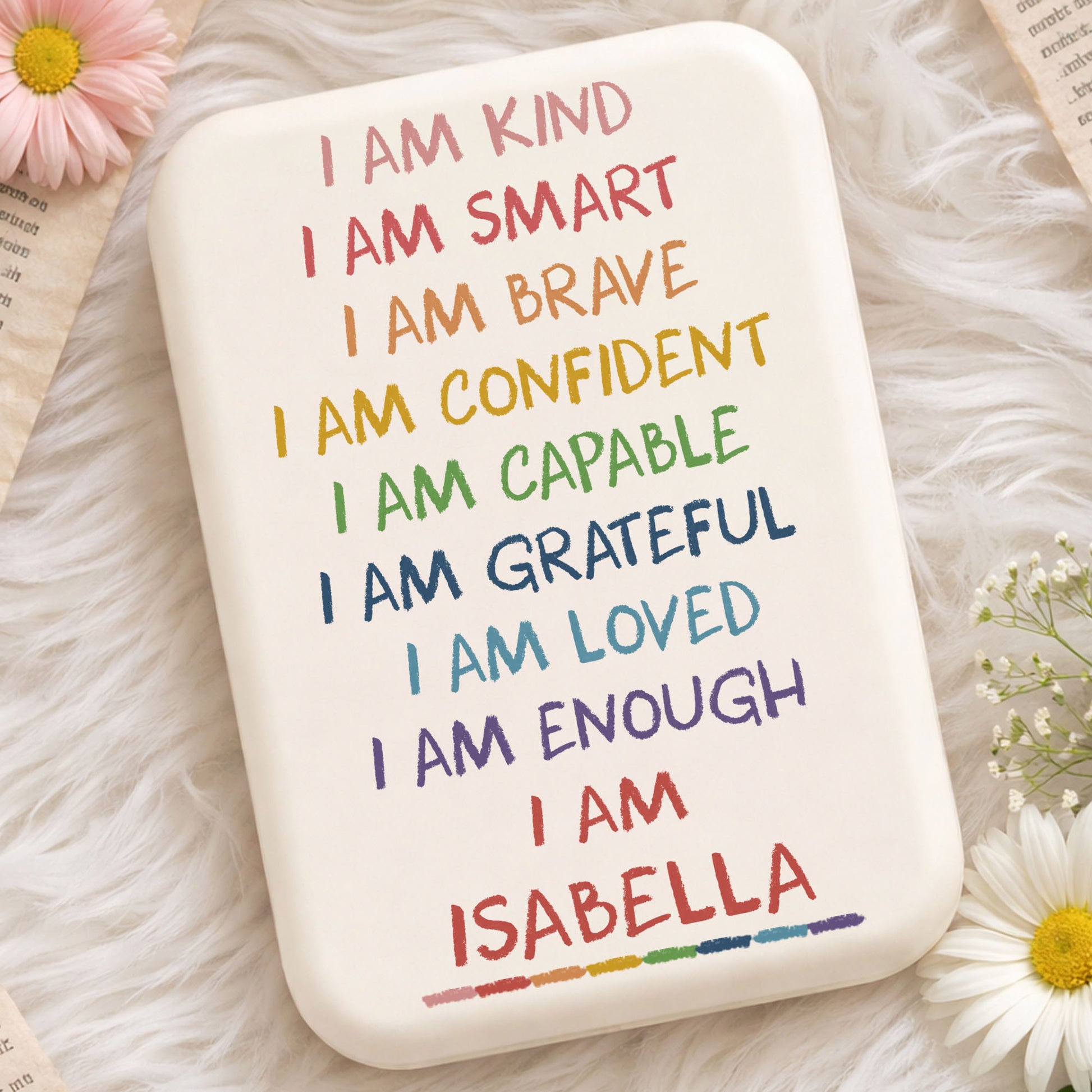 I Am Kind Smart Brave Affirmations Custom Rainbow Name