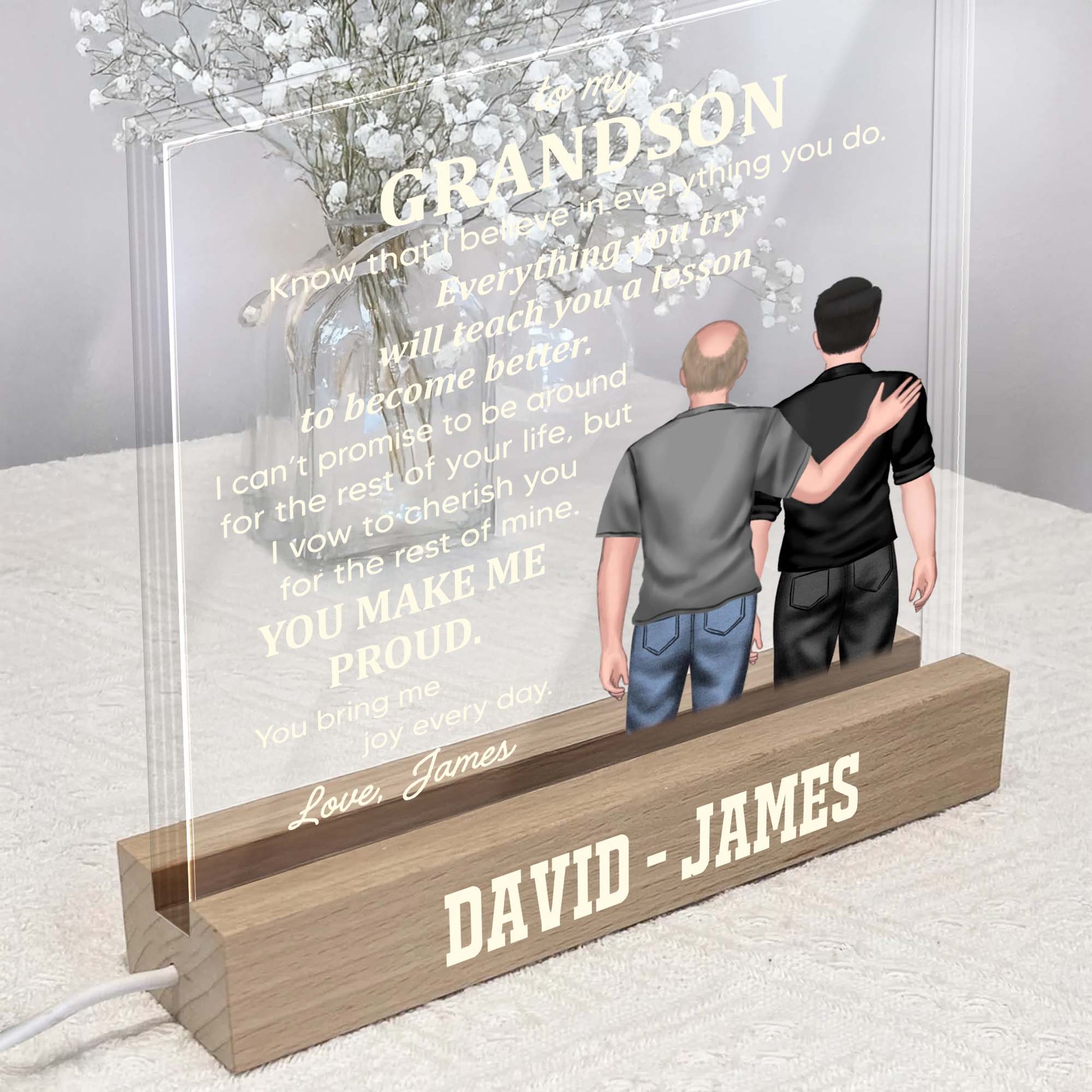 To My Grandson, Know That I Believe In Everything You Do, Two People And Wooden Base