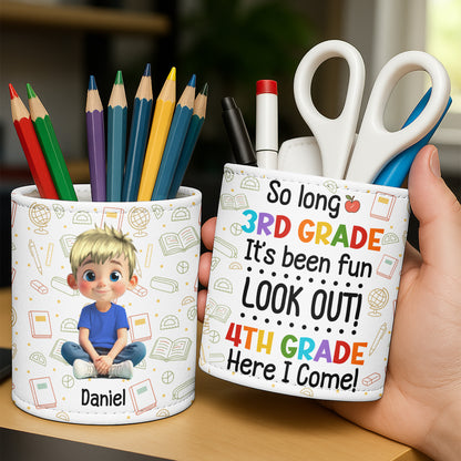 Charming Personalized Scene With School Supplies And Cartoon Character - Personalized Pen Holder - GRK051_PENH