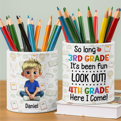 Charming Personalized Scene With School Supplies And Cartoon Character - Personalized Pen Holder - GRK051_PENH