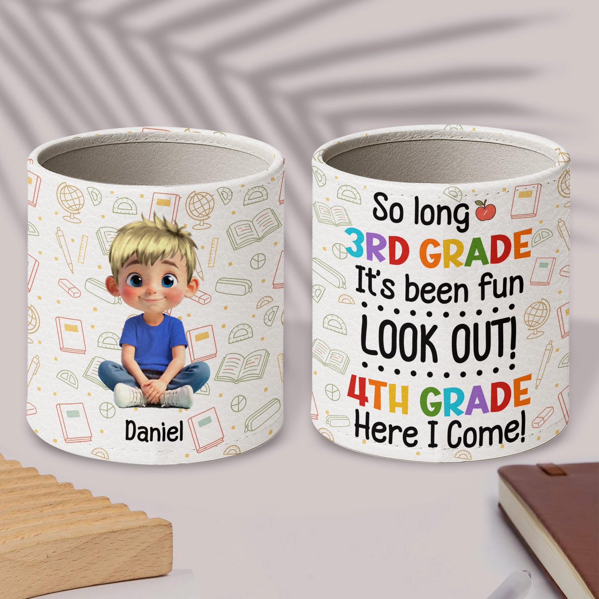 Charming Personalized Scene With School Supplies And Cartoon Character