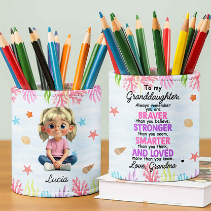 A Girl and Her Ocean Wonders, Starfish and Seashells - Personalized Pen Holder - GRK057_PENH