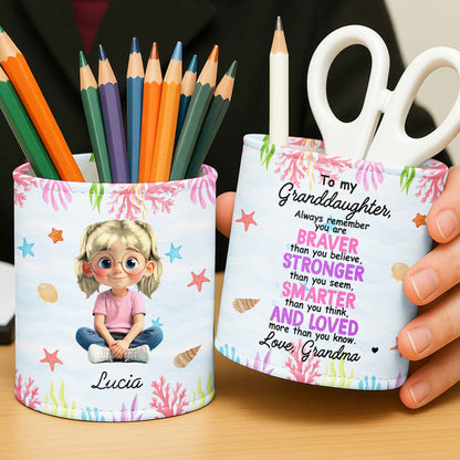 A Girl and Her Ocean Wonders, Starfish and Seashells - Personalized Pen Holder - GRK057_PENH