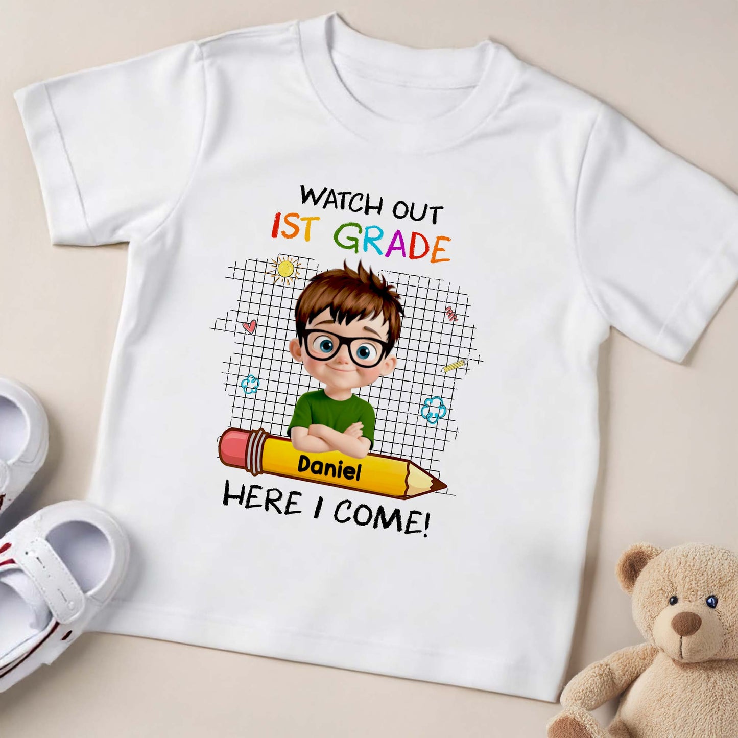 Watch Out 1st Grade Here I Come Cartoon Boy