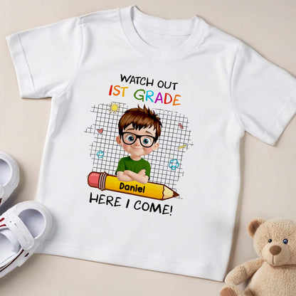Watch Out 1st Grade Here I Come Cartoon Boy