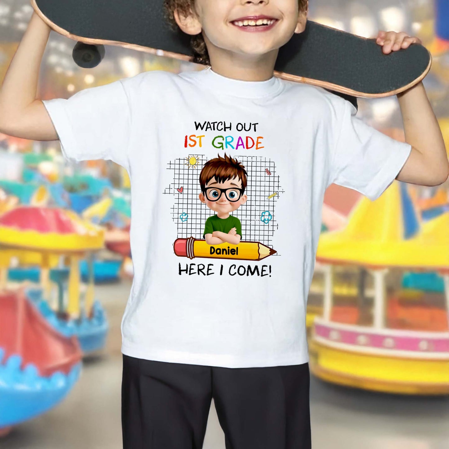 Watch Out 1st Grade Here I Come Cartoon Boy