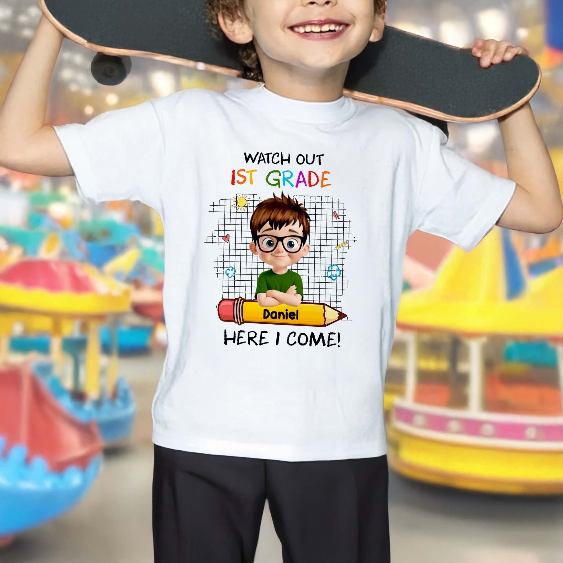 Watch Out 1st Grade Here I Come Cartoon Boy