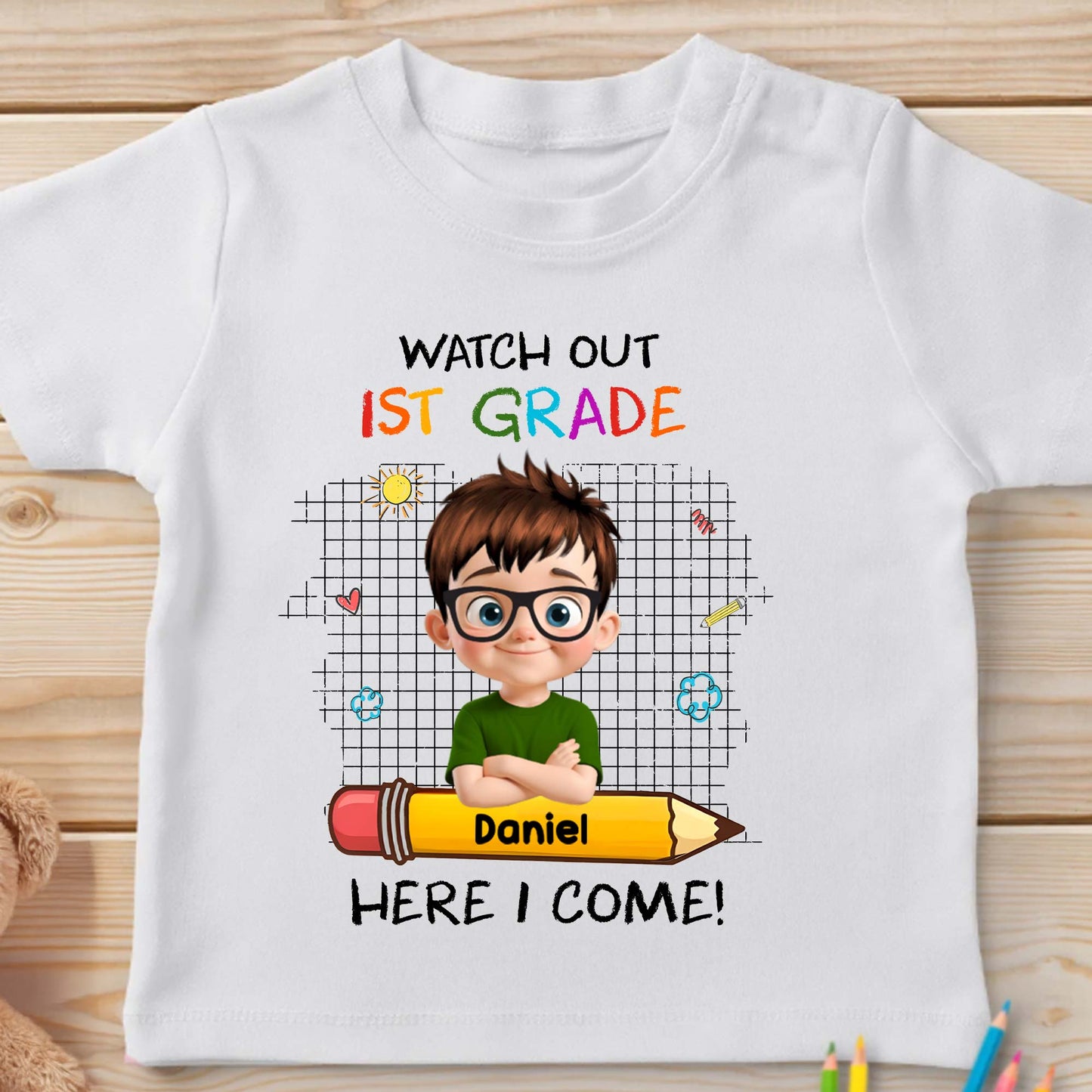 Watch Out 1st Grade Here I Come Cartoon Boy