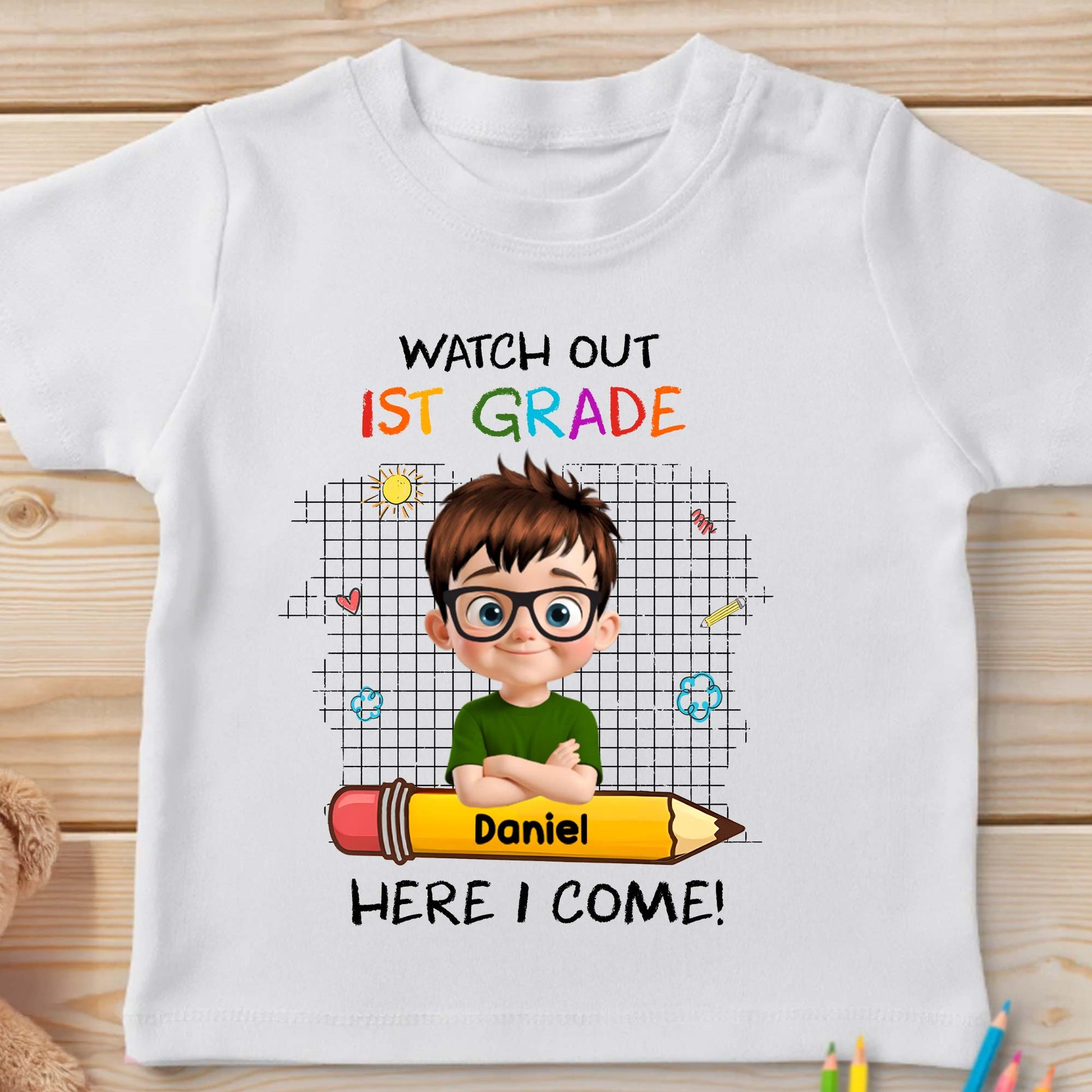 Watch Out 1st Grade Here I Come Cartoon Boy