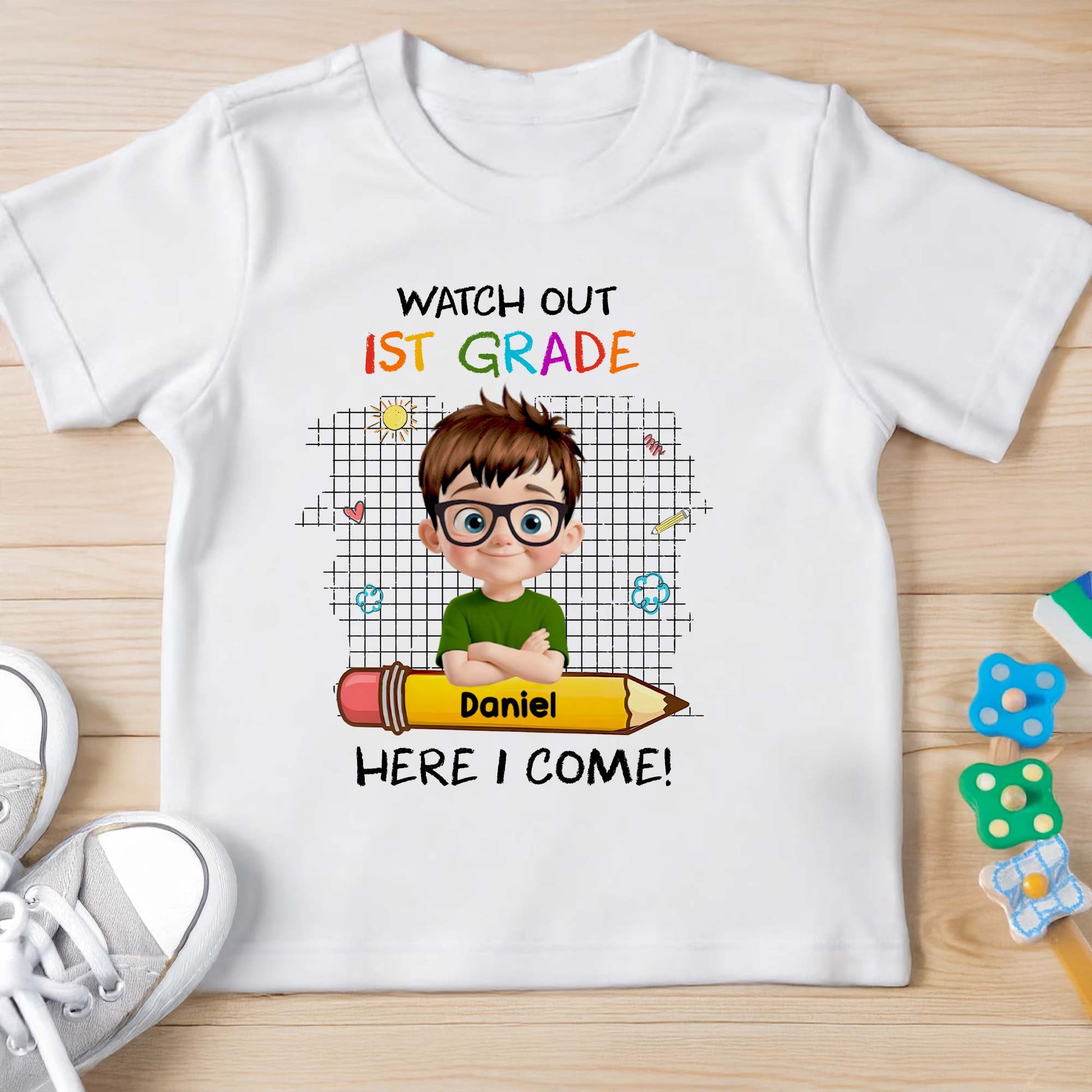 Watch Out 1st Grade Here I Come Cartoon Boy