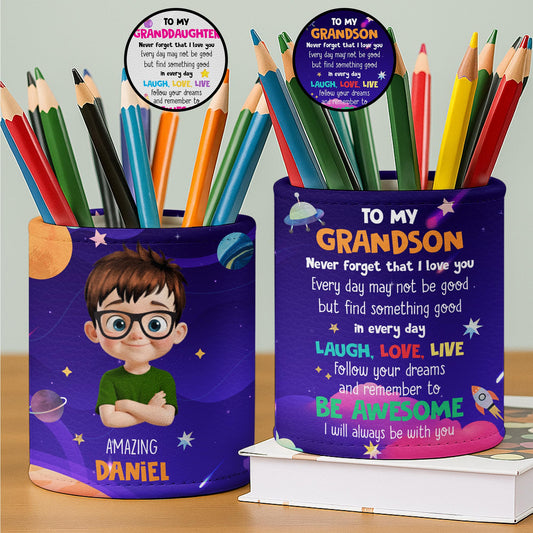 Amazing {Name} With Cartoon Character, Stars And Planets - Personalized Pen Holder - GRK054_PENH